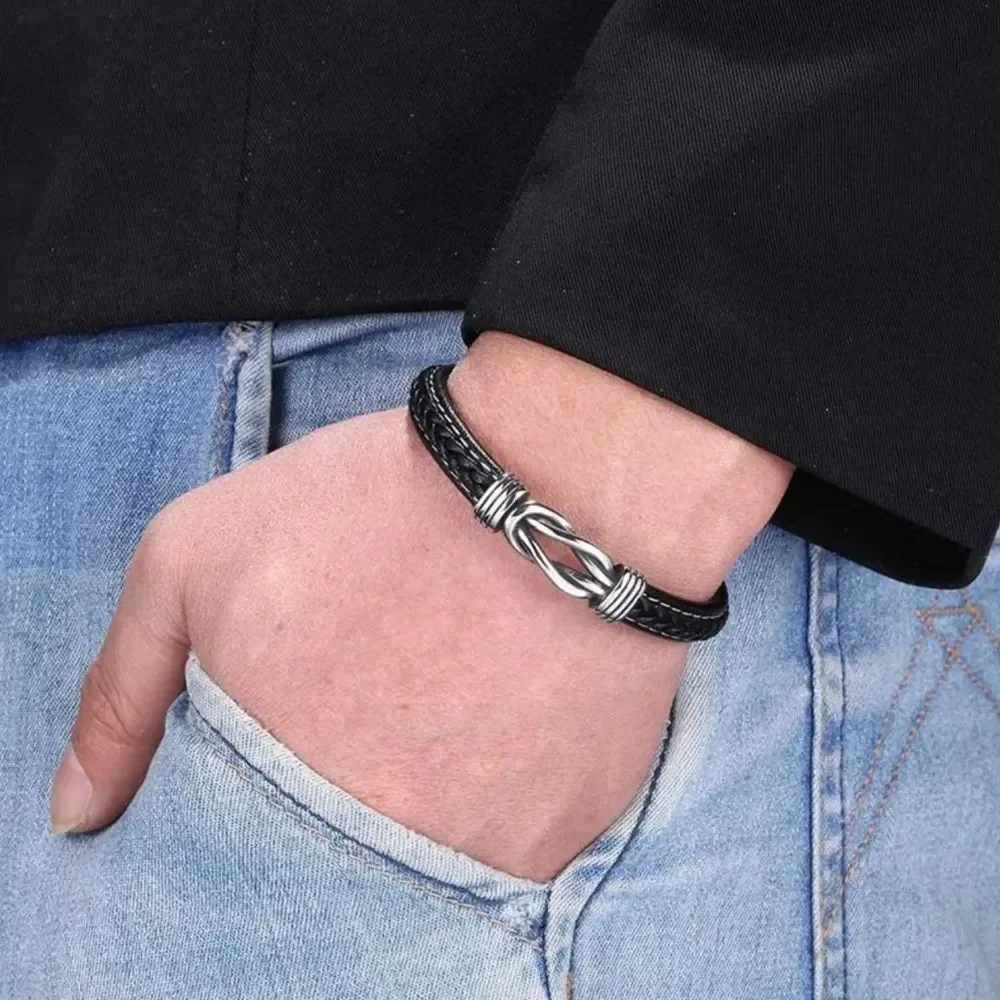 Men’s Leather Stainless Steel Black Bracelet